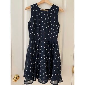 Macy's Navy Blue Polka Dot Dress, Size S